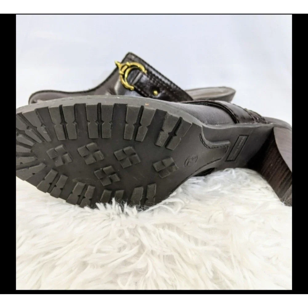 Womens Mule Heel Etienne Aigner Shoe Leather Open Clog Chunky Heel Size 7 1/2 - Picture 4 of 6